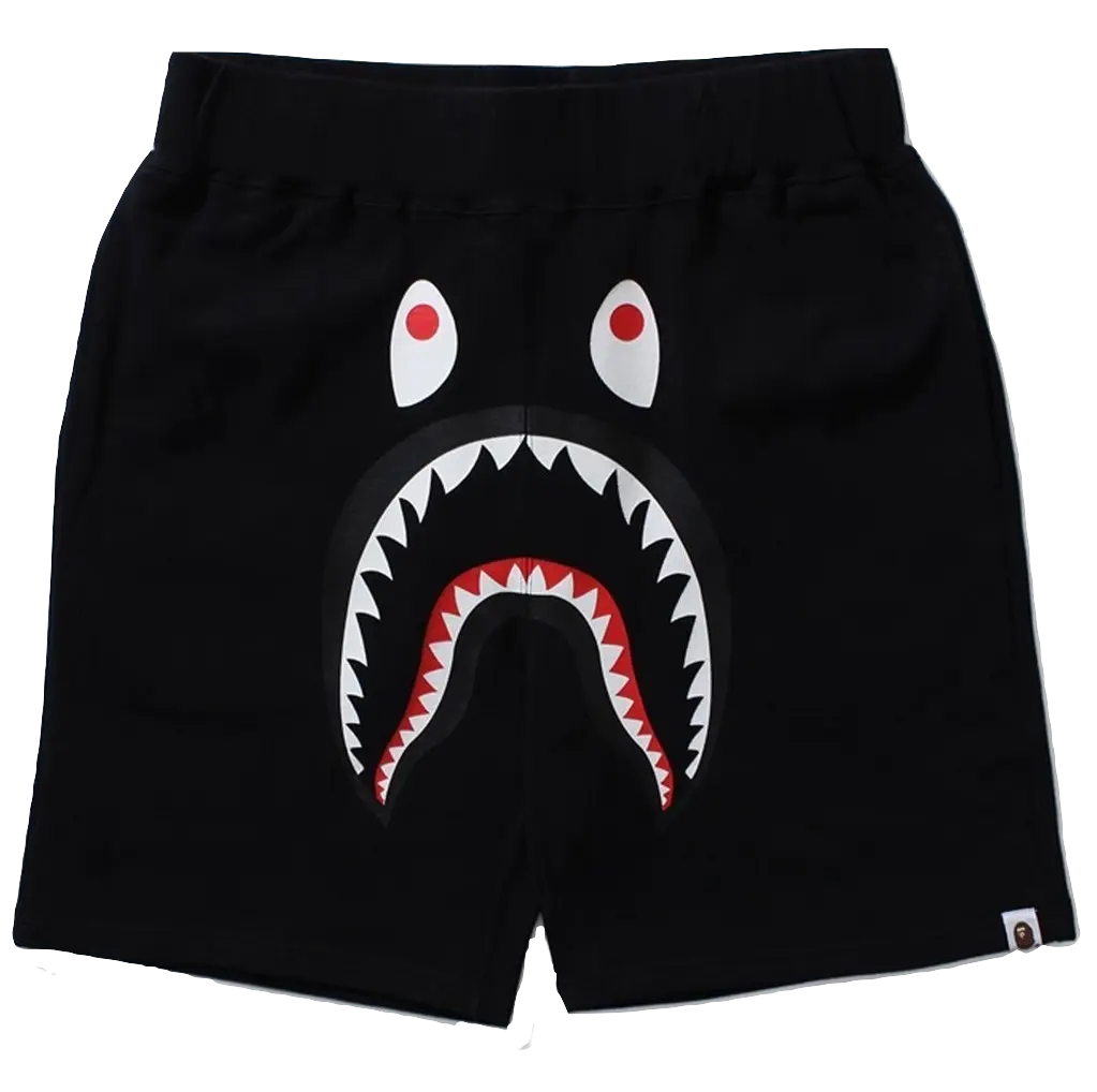 A Bathing Ape Shark Sweat Shorts - Black - Used Bape