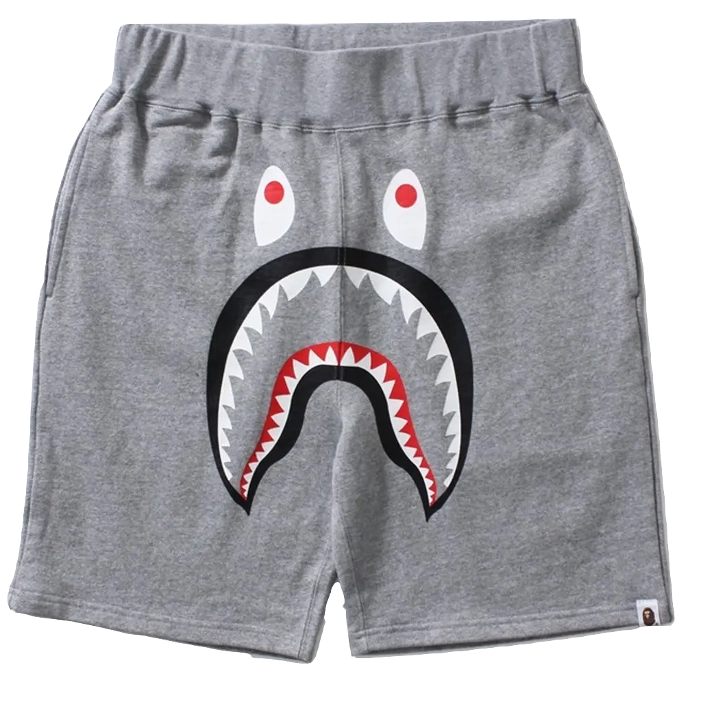 A Bathing Ape Shark Sweat Shorts - Grey - Used Bape