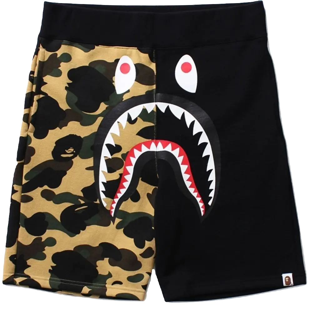 A Bathing Ape Split Shark Sweat Short - Bklack/Yellow Camo Bape