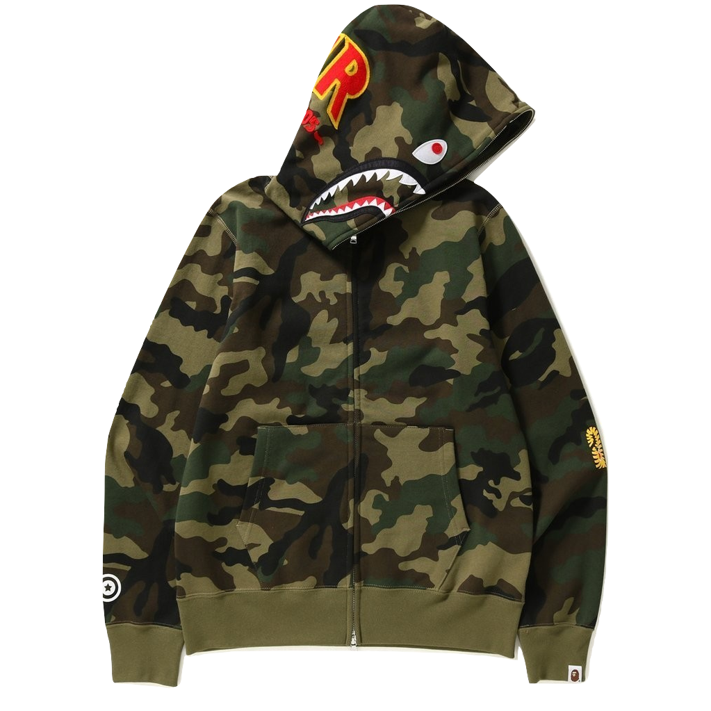 豊富なギフト Ape Bathing A Woodland Green - Hoodie Zip Full Shark Camo トップス