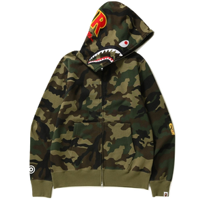 A Bathing Ape Woodland Camo Shark Full Zip Hoodie Green Grails SF