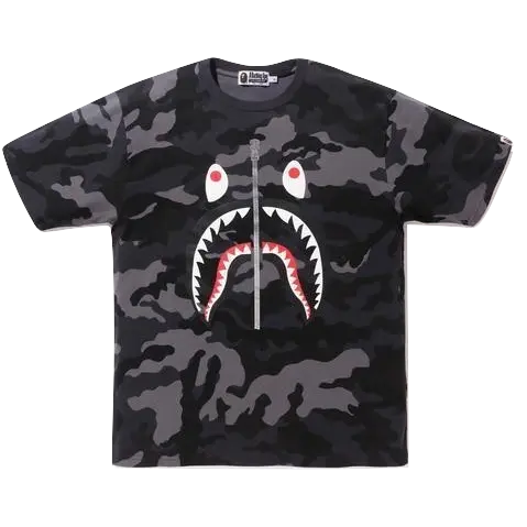 A Bathing Ape Woodland Camo Shark Tee - Black Bape