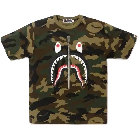 A Bathing Ape Woodland Camo Shark Tee - Green Bape