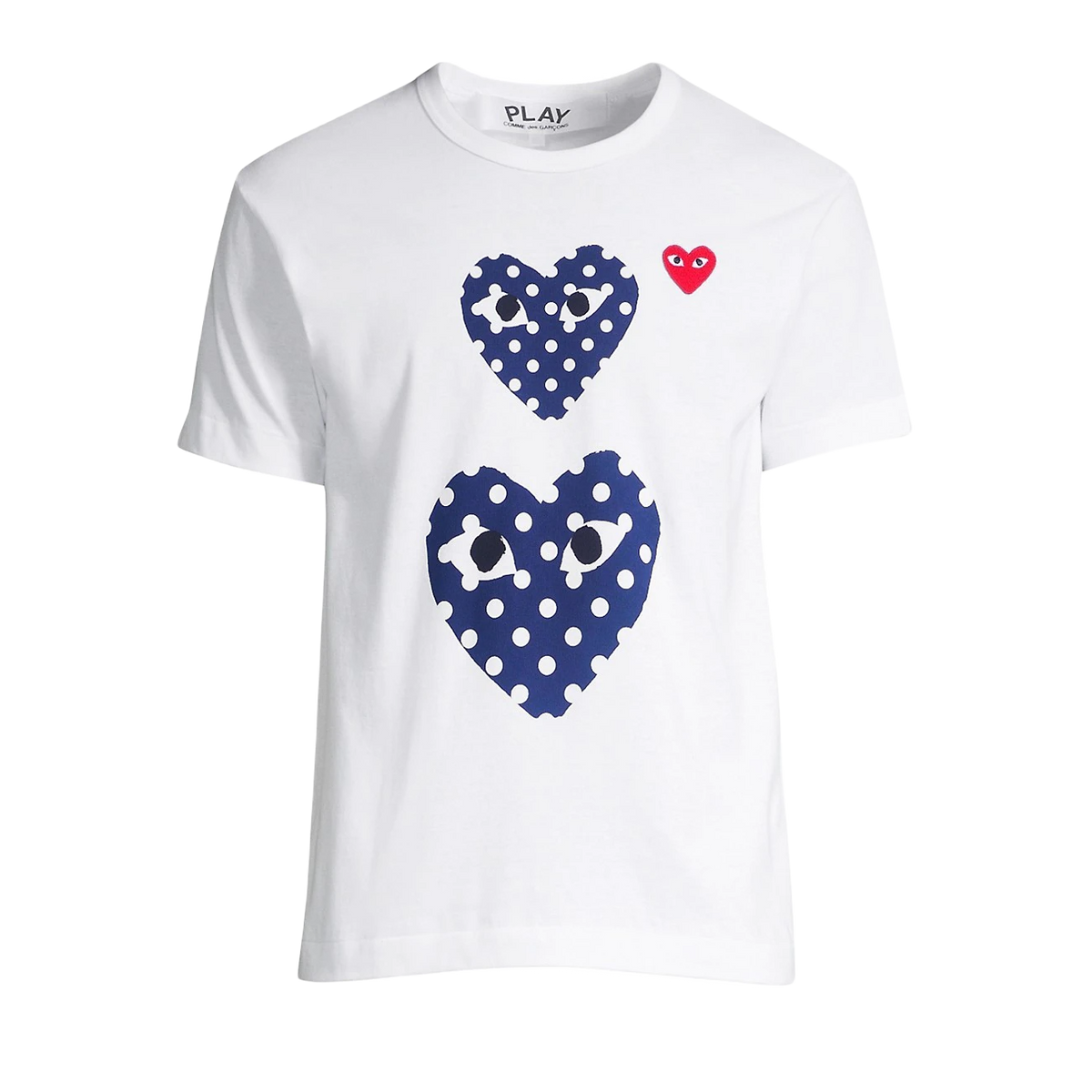 CDG Play Polka Dot Double Heart Tee - White Comme Des Garcon