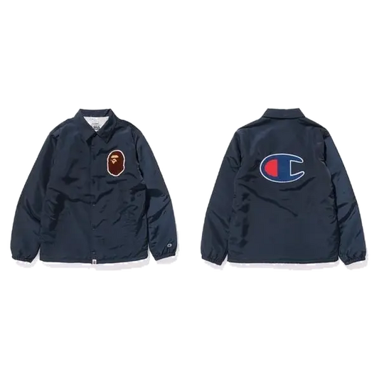 A Bathing Ape x Champion Coach Jacket - Navy - Used Bape