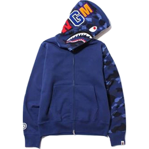 A Bathing Ape Shark Hoodie Blue w Camo Sleeve Grails SF