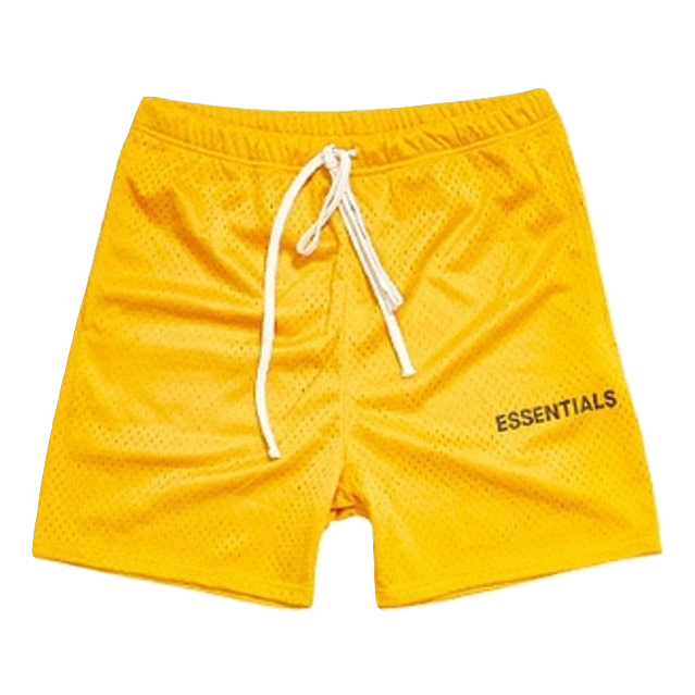 Fear Of GOD Essentials Graphic Mesh Drawstring Shorts - Yellow - Used