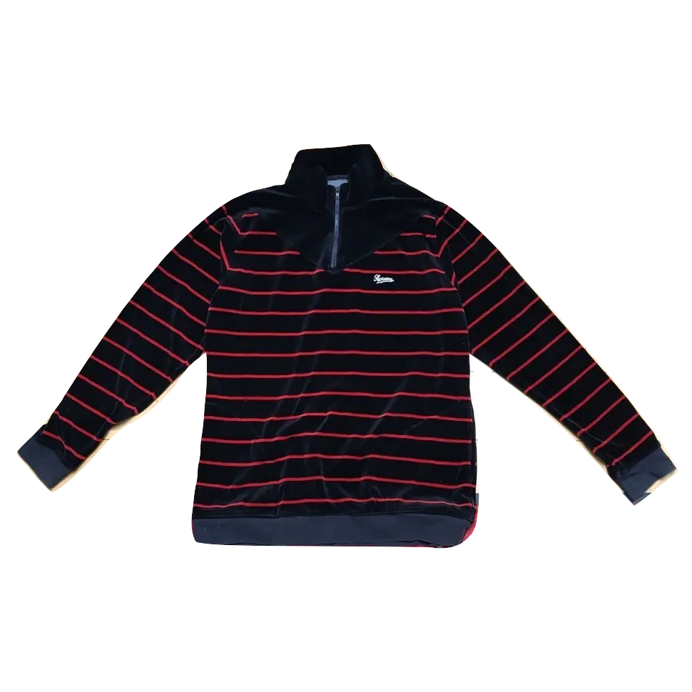 Supreme Velour Striped Quarter Zip Pullover - Navy Supreme