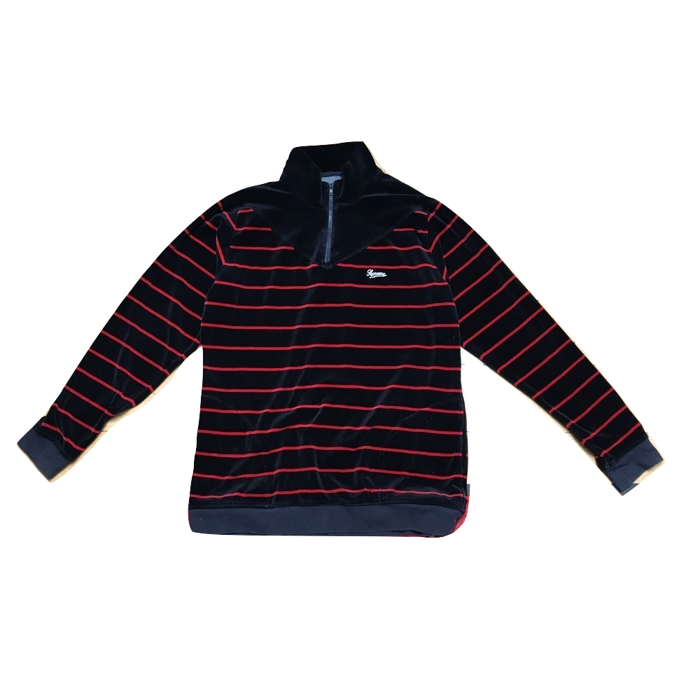 Supreme Velour Striped Quarter Zip Pullover - Navy
