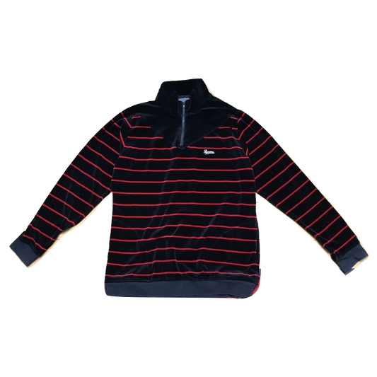 Supreme Velour Striped Quarter Zip Pullover - Navy - Used