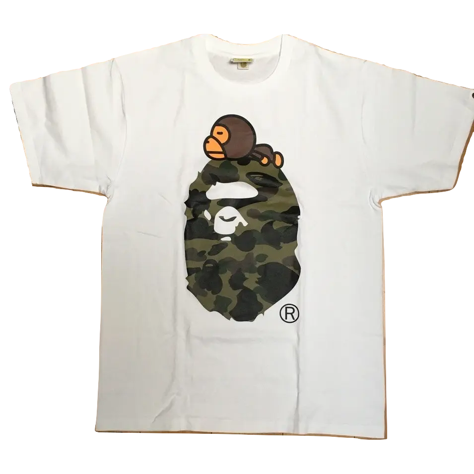 A Bathing Ape 1st Camo Milo On Big Ape Tee - White/Green Camo Bape
