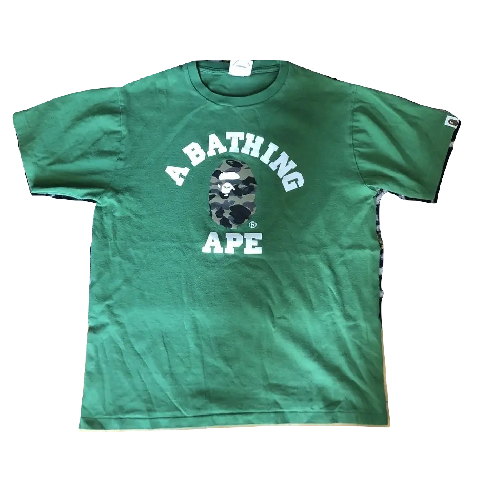 A Bathing Ape College Camo Tee - Green - Used Bape