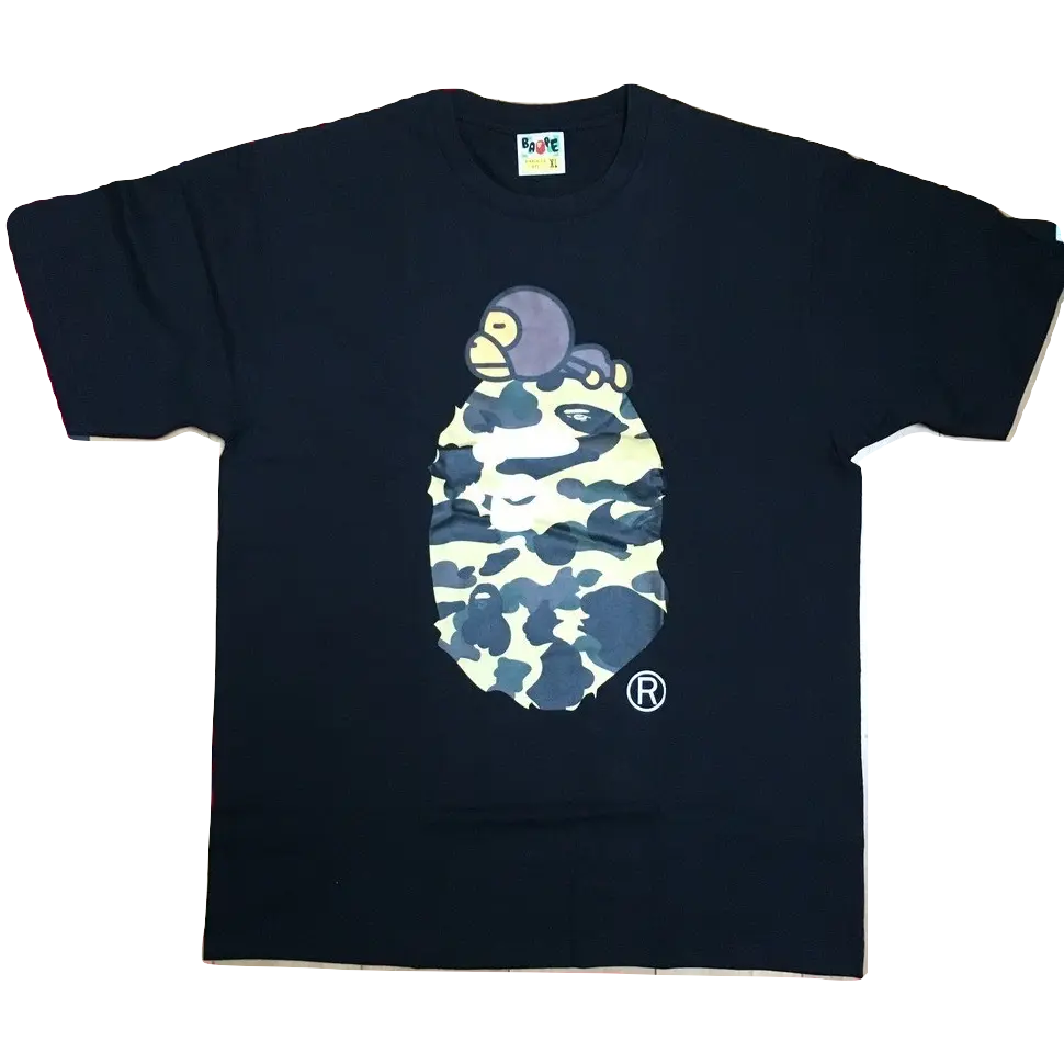 A Bathing Ape 1st Camo Milo On Big Ape Tee - Black/Yellow Camo Bape