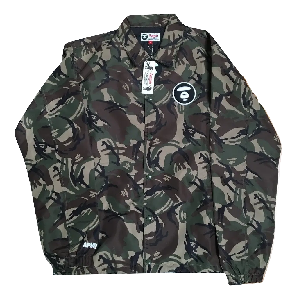 AAPE By A Bathing Ape Green Camo Coach Jacket Bape