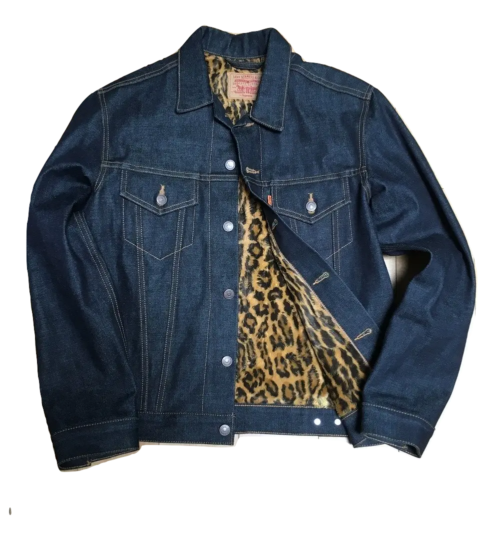Supreme/Levi Selvedge Denim Trucker Jacket x/ Leopard Pile Lining Supreme