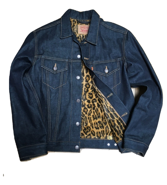 Supreme/Levi Selvedge Denim Trucker Jacket x/ Leopard Pile Lining