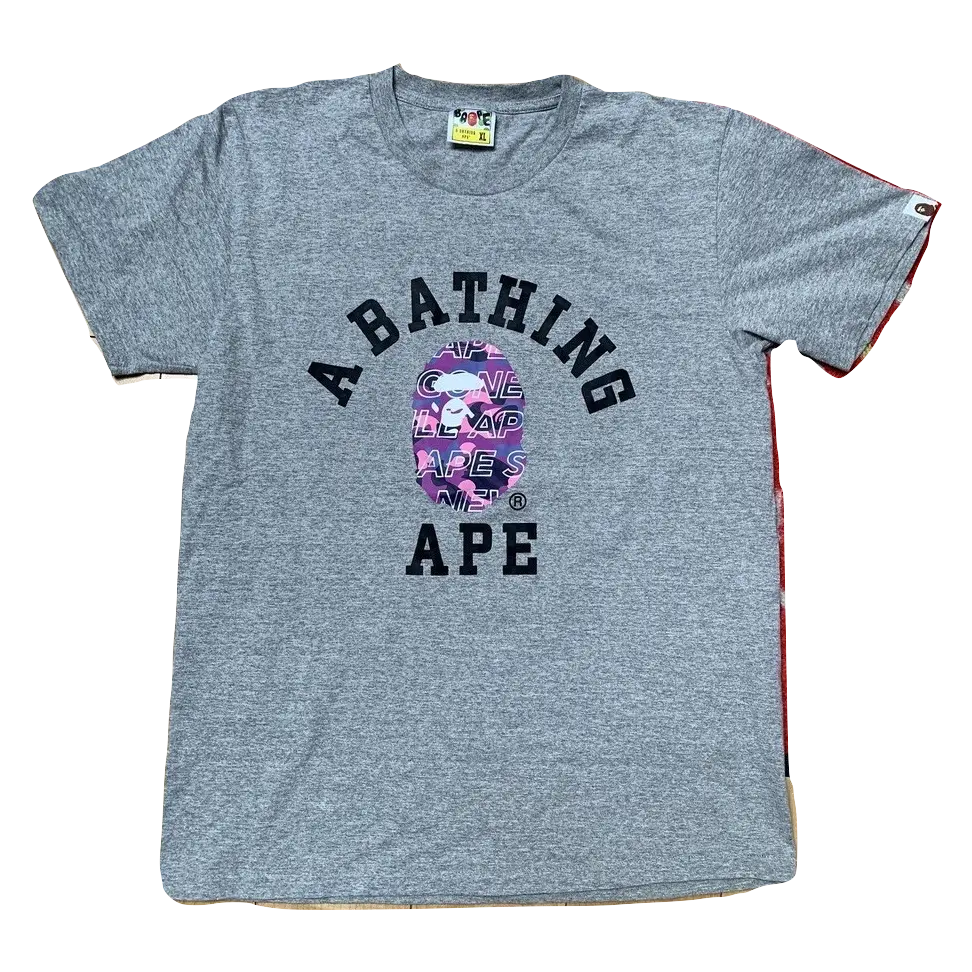 A Bathing Ape Color Camo ASNKA College Tee - Gray/Purple - Used Bape