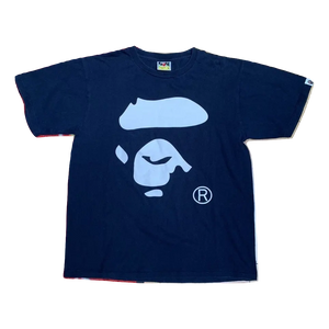 A Bathing Ape Bicolor Ape Face Tee - Navy/White - Used Bape