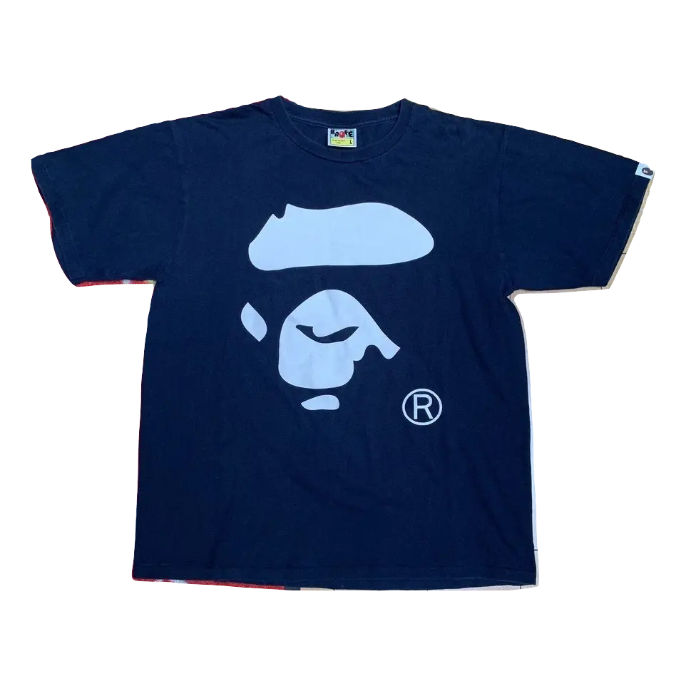 A Bathing Ape Bicolor Ape Face Tee - Navy/White Bape