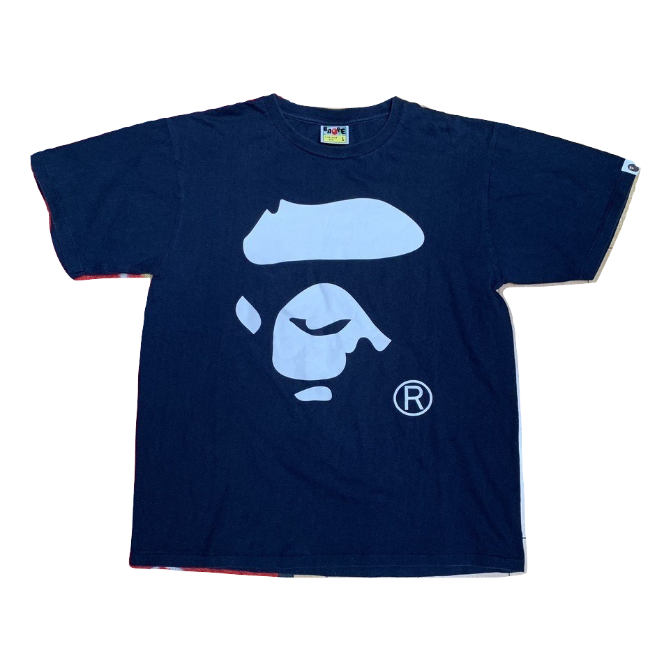 A Bathing Ape Bicolor Ape Face Tee - Navy/White