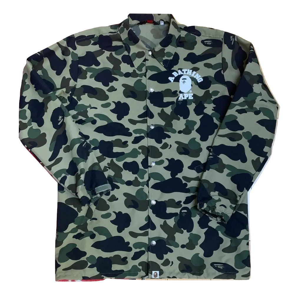 A Bathing Ape 1st Camo College Coaches Jacket w/ Drawstring Bottoms - Green Camo - Used Bape