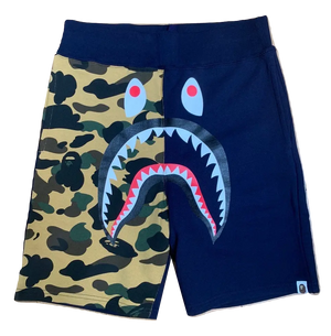 A Bathing Ape Shark Split Sweat Shorts - Navy/Yellow Camo Bape