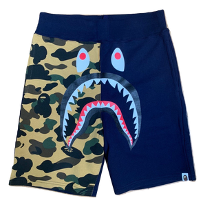A Bathing Ape Shark Split Sweat Shorts - Navy/Yellow Camo