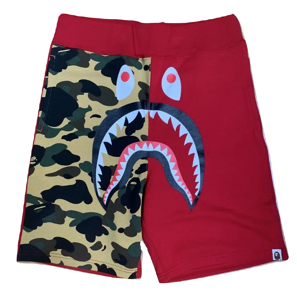 A Bathing Ape Shark Split Sweat Shorts - Red/Yellow Camo Bape
