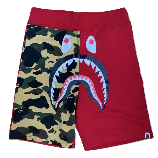 A Bathing Ape Shark Split Sweat Shorts - Red/Yellow Camo Bape