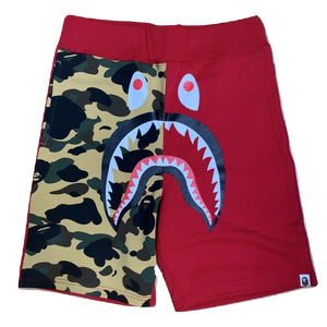 A Bathing Ape Shark Split Sweat Shorts - Red/Yellow Camo