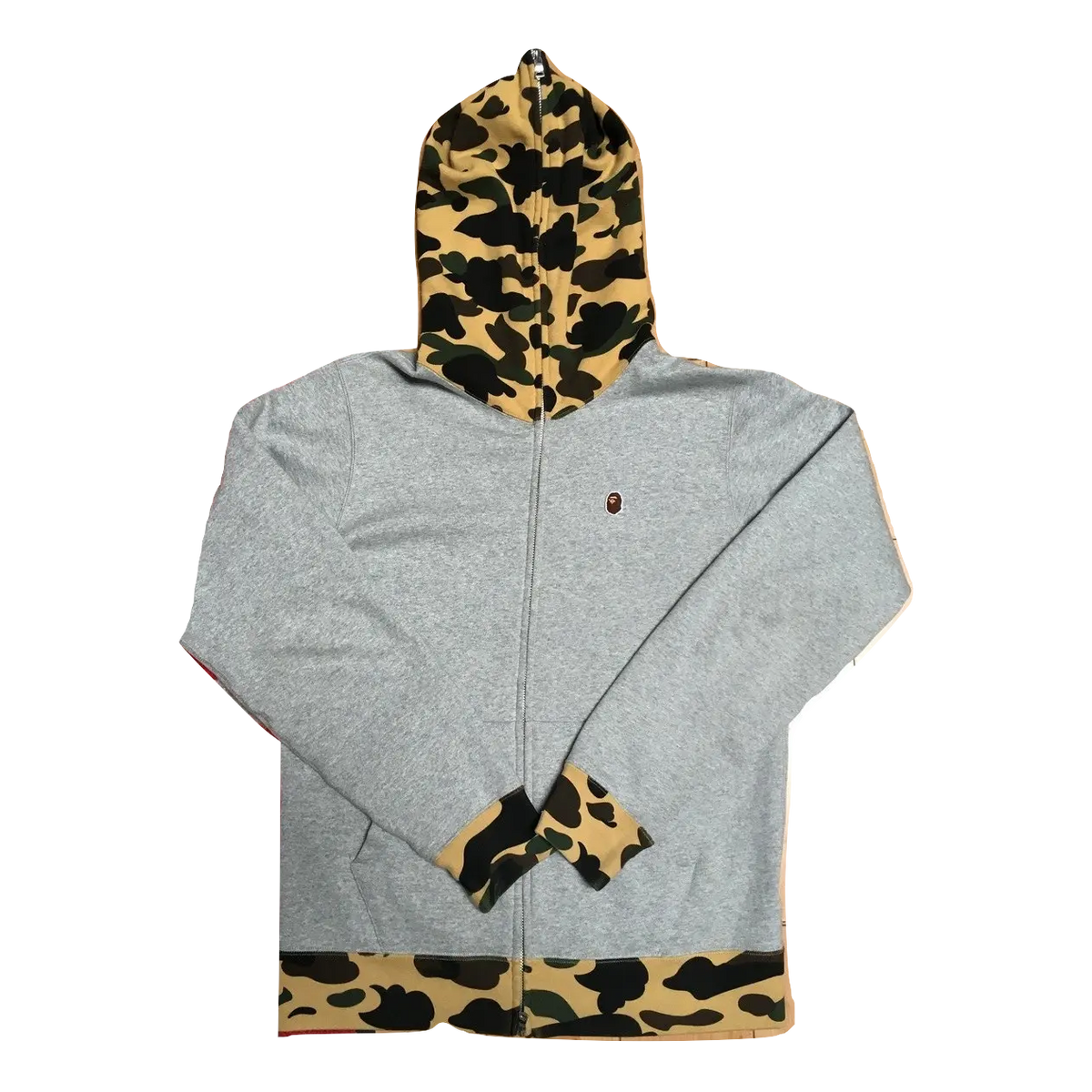 A Bathing Ape Small Ape Zip Up Jacket - Gray/Yellow Camo - Used Bape