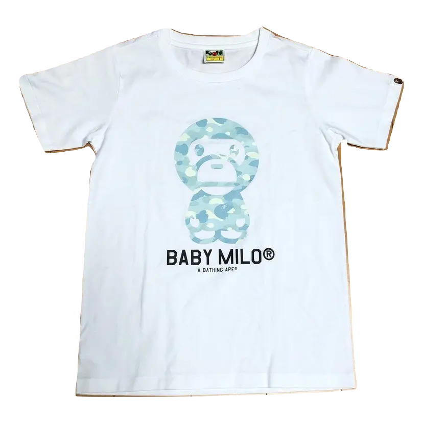 A Bathing Ape Baby Milo Tee Ladies - White/Blue Camo - Used Bape