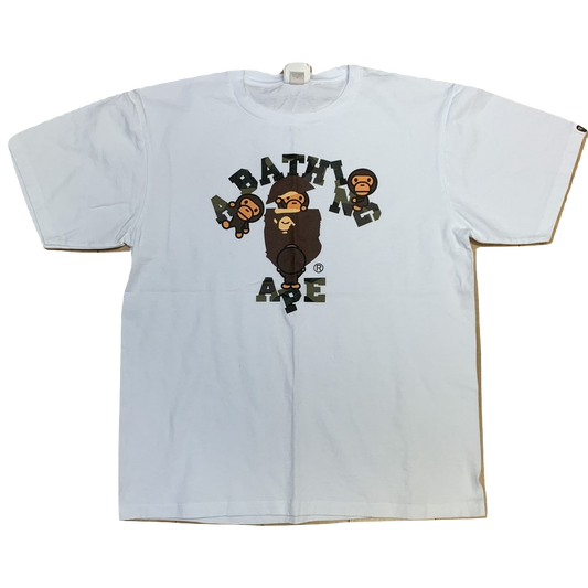 A Bathing Ape College Milo Tee - White/Green Camo - Used