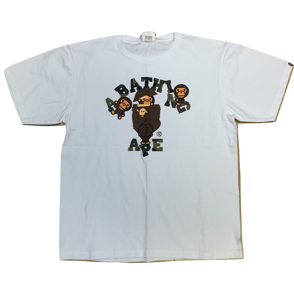 A Bathing Ape College Milo Tee - White/Green Camo - Used
