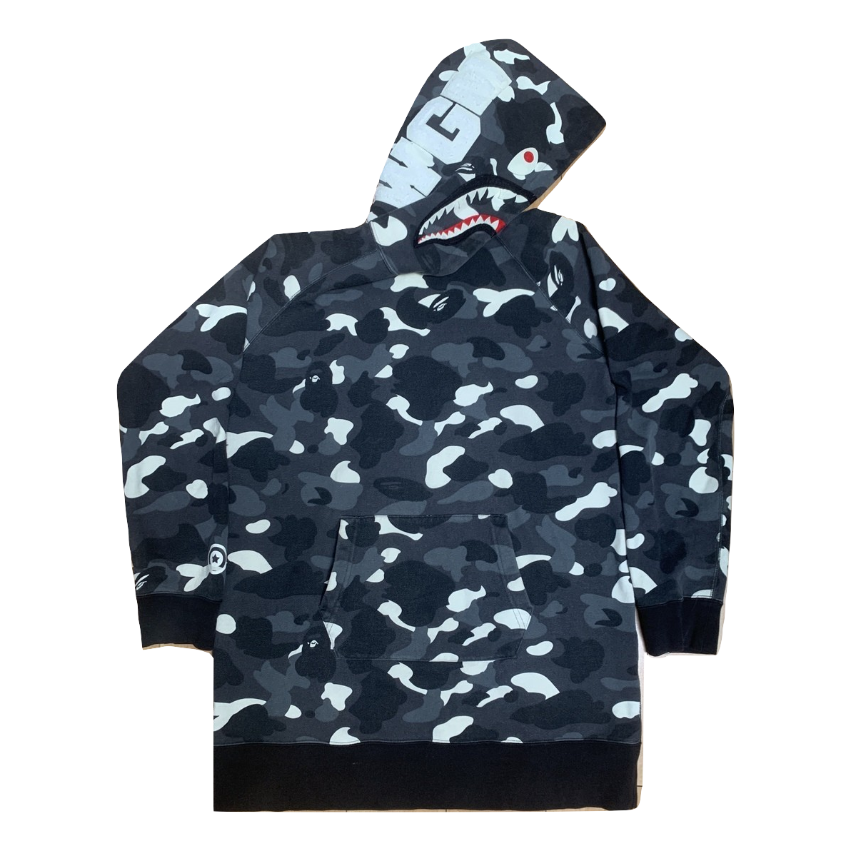 A Bathing Ape City Camo Long Length Wide Shark Pullover Hoodie - Black Bape