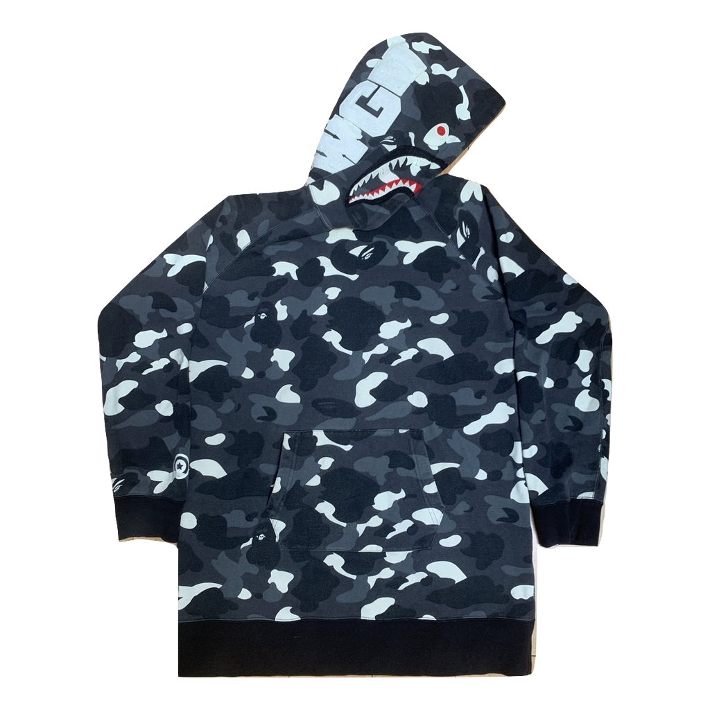 A Bathing Ape City Camo Long Length Wide Shark Pullover Hoodie - Black
