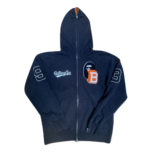 A Bathing Ape Letterman Logo Full Zip Up Jacket - Black - Used