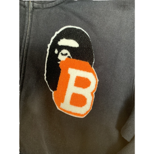 A Bathing Ape Letterman Logo Full Zip Up Jacket - Black - Used