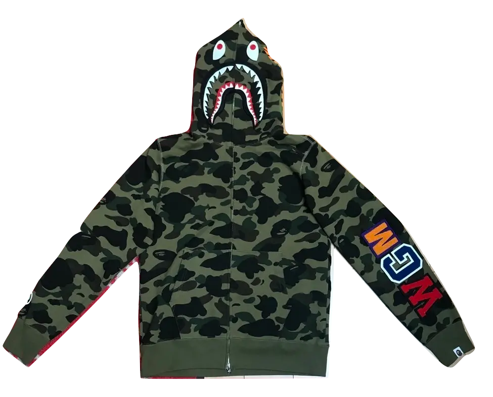 A Bathing Ape Shark Full Zip Jacket Velcro - Green Camo Bape