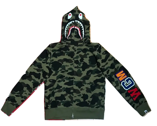 A Bathing Ape Shark Full Zip Jacket Velcro - Green Camo Bape