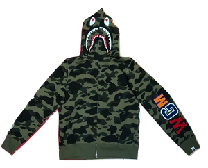 A Bathing Ape Shark Full Zip Jacket Velcro - Green Camo