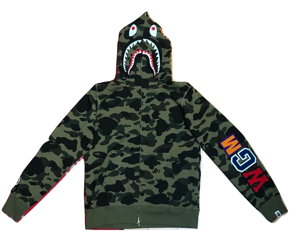 A Bathing Ape Shark Full Zip Jacket Velcro - Green Camo