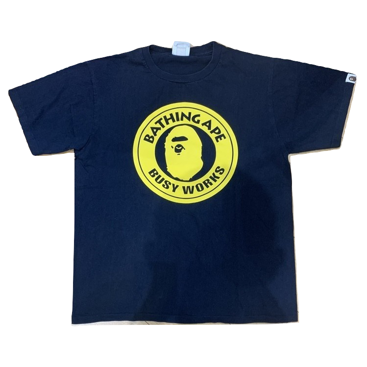 A Bathing Ape Busy Works Tee - Navy/Yellow Bape
