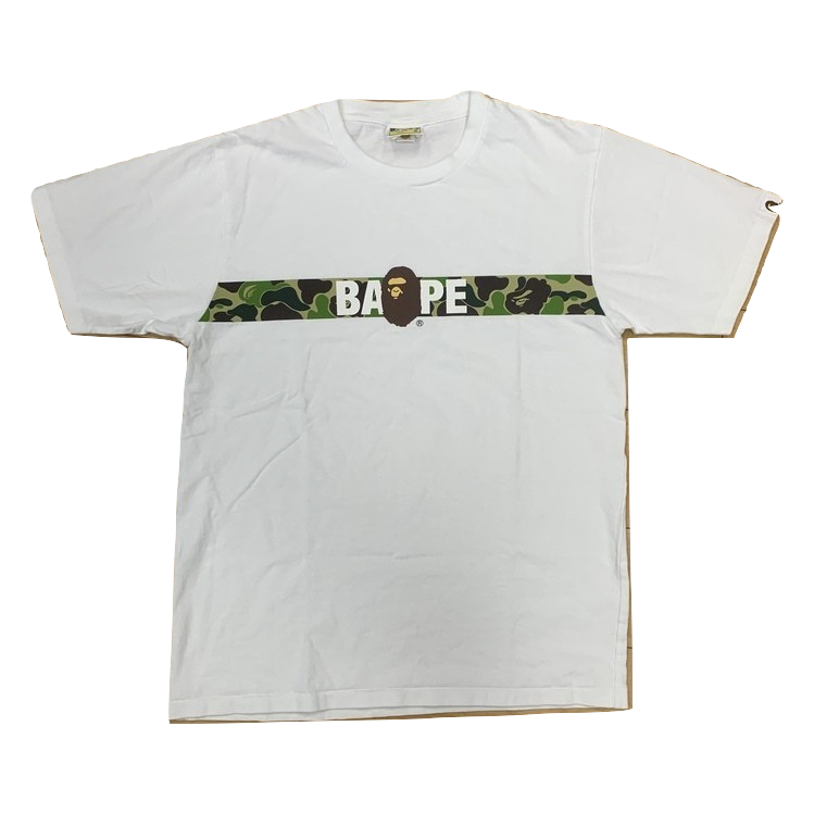 A Bathing Ape Logo Tee - White/Green Camo Bape