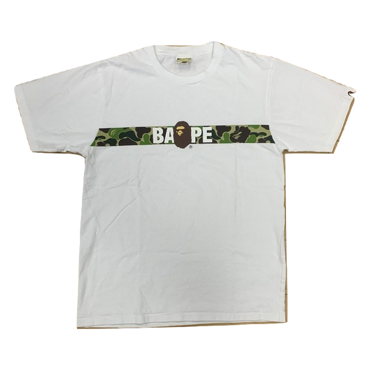 A Bathing Ape Logo Tee - White/Green Camo - Used