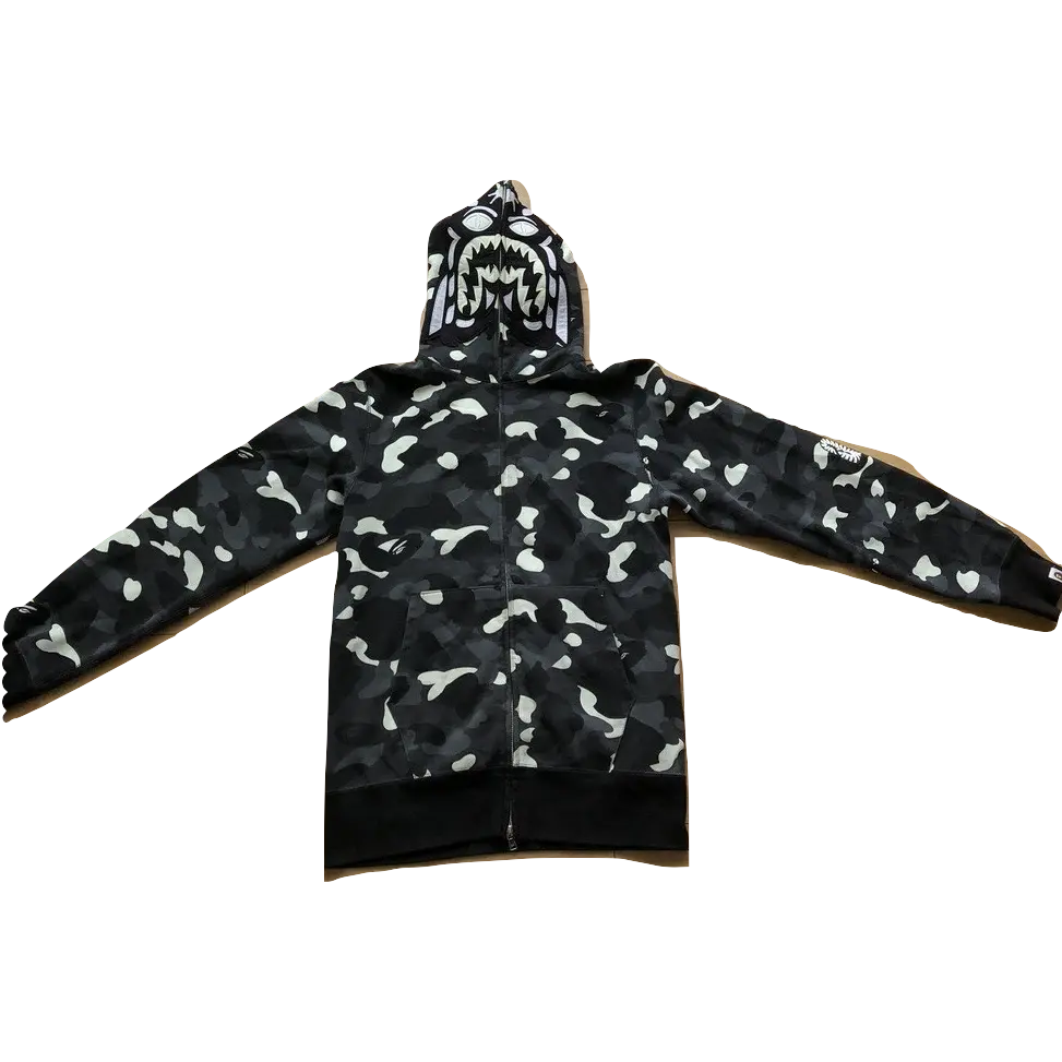 Bape Tiger Shark Funthera Militia Zip-Up Hoodie - Glow In The Dark Camo Bape