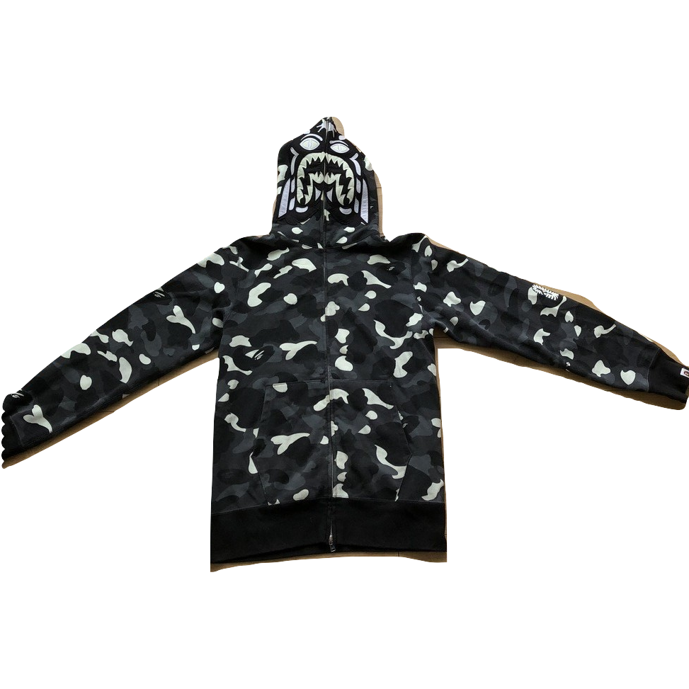 Bape Tiger Shark Funthera Militia Zip Up Hoodie Glow In The Dark