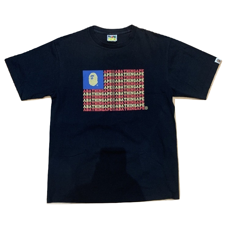 A Bathing Ape American Flag Bape Tee - Black/Gold - Used Bape