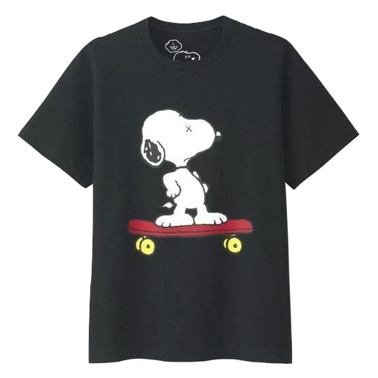 Kaws x Uniqlo x Peanuts Snoopy Skateboarding Tee - Black - Used