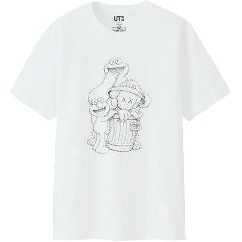 KAWS x Uniqlo x Sesame Street Companion Trash Can Outline Tee - White